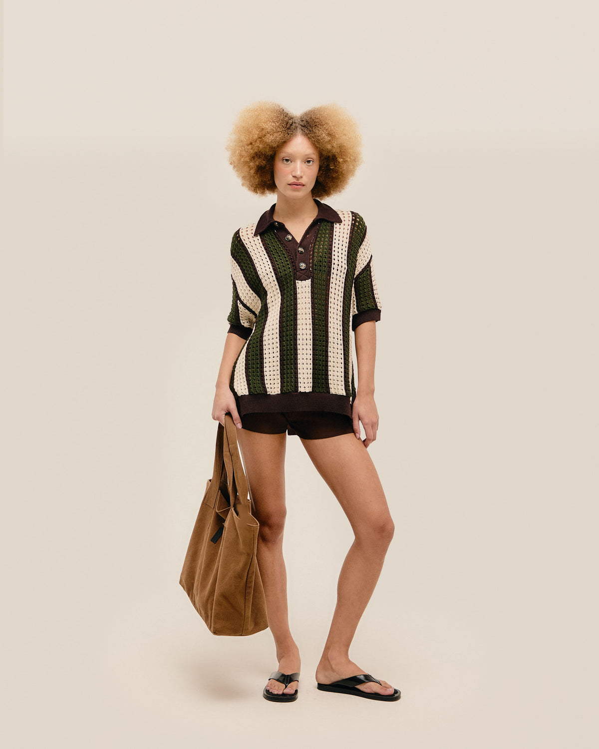 OVER-THE-KNEES KNIT TOP. OLIVE STRIPES