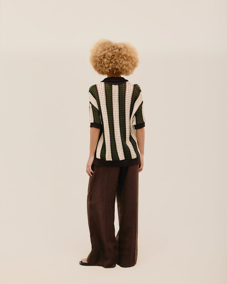 OVER-THE-KNEES KNIT TOP. OLIVE STRIPES