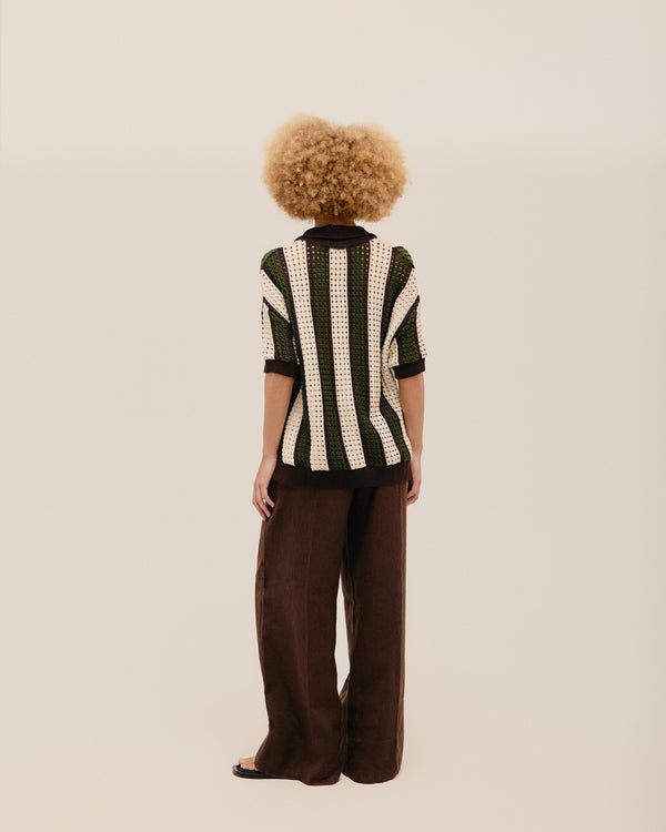 OVER-THE-KNEES KNIT TOP. OLIVE STRIPES