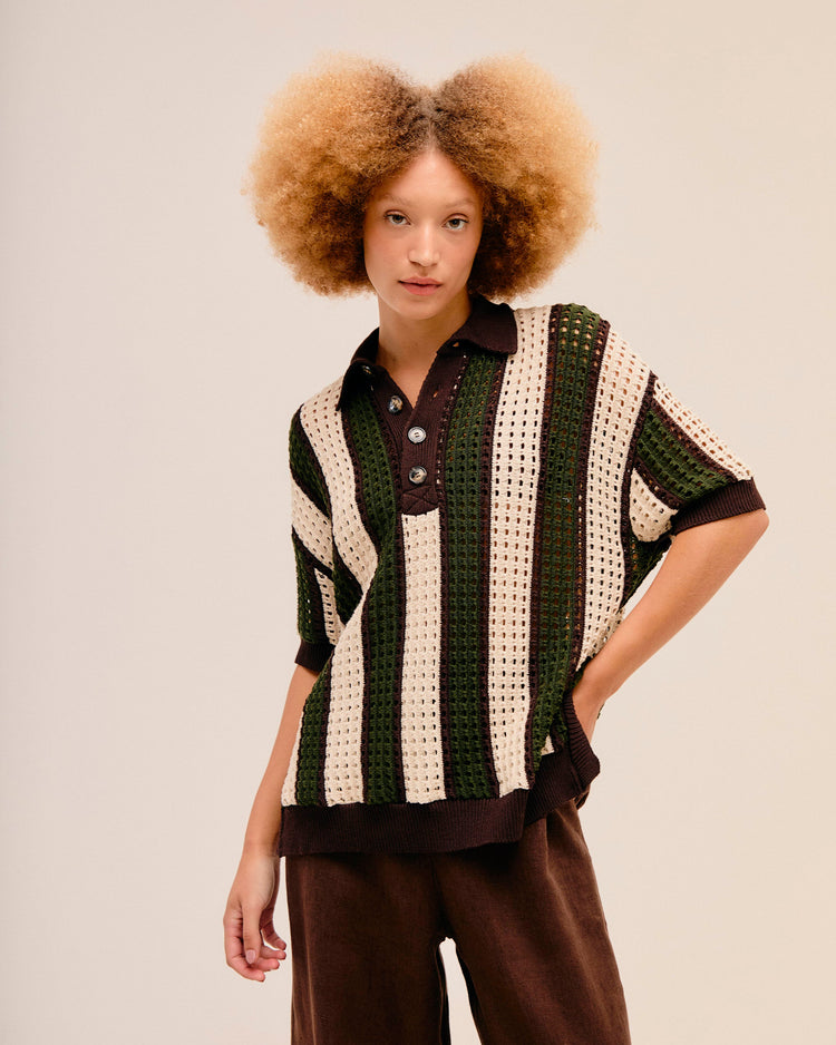 OVER-THE-KNEES KNIT TOP. OLIVE STRIPES