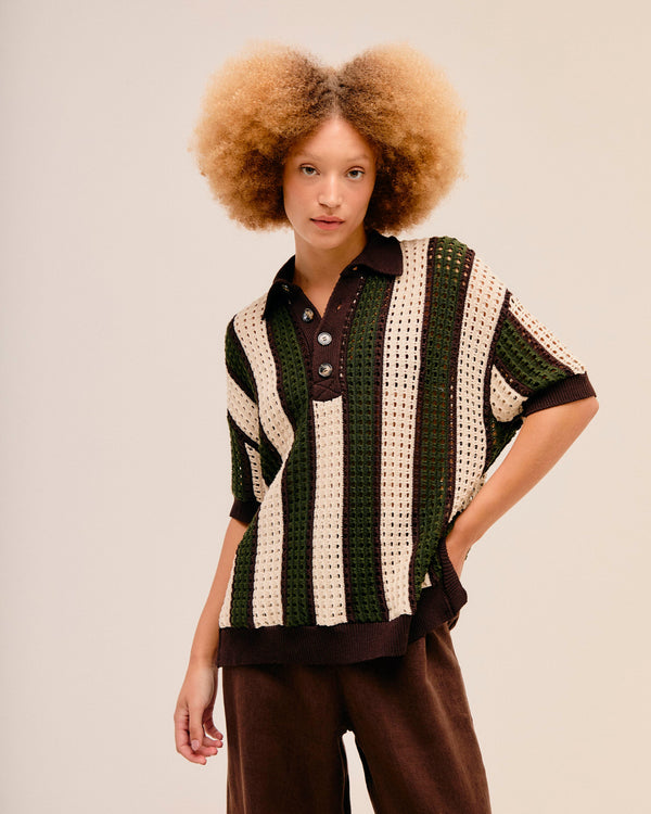 OVER-THE-KNEES KNIT TOP. OLIVE STRIPES