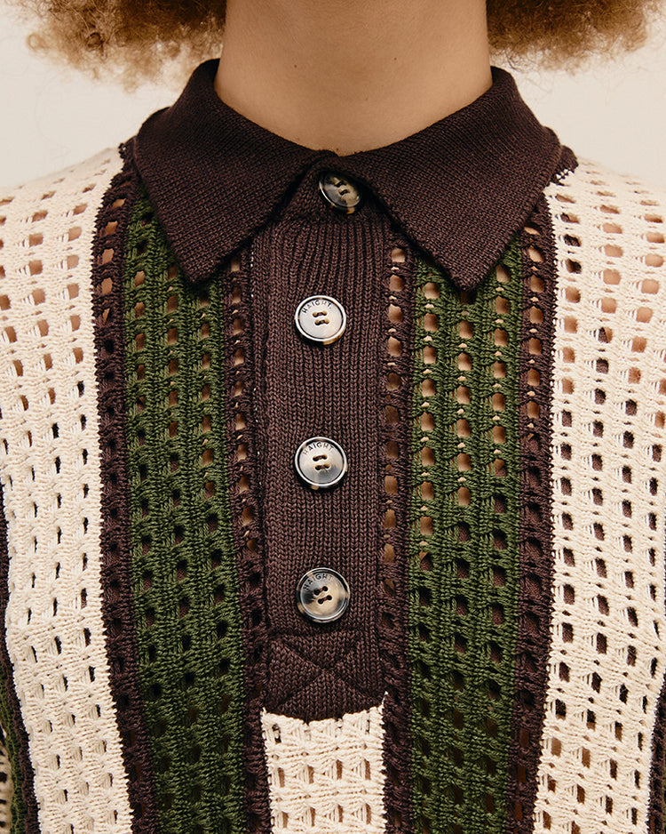 OVER-THE-KNEES KNIT TOP. OLIVE STRIPES