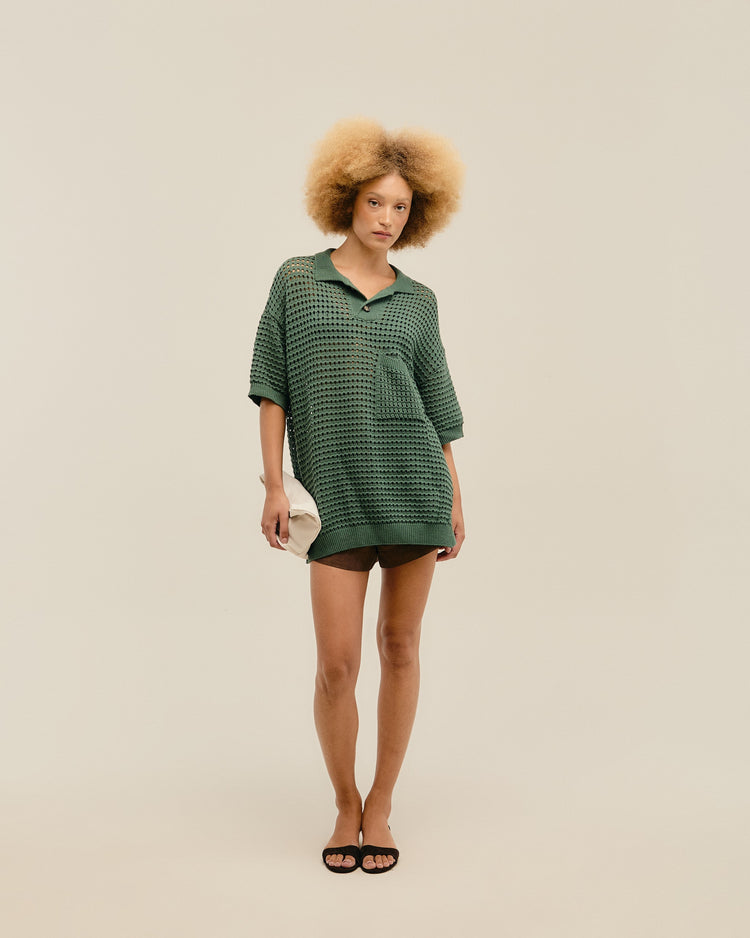 JOANA KNIT BLOUSE IN SEAWEED GREEN