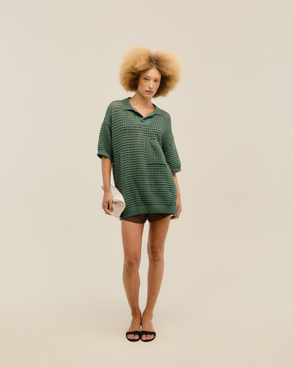 JOANA KNIT BLOUSE IN SEAWEED GREEN