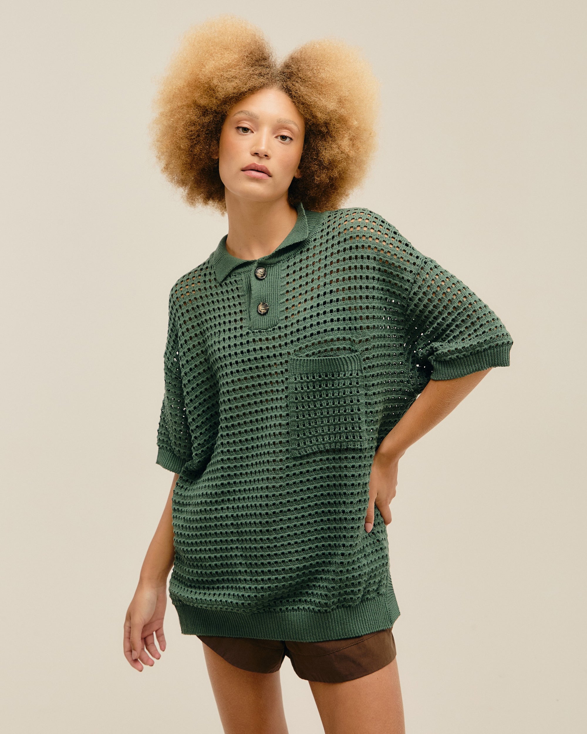 JOANA KNIT BLOUSE IN SEAWEED GREEN