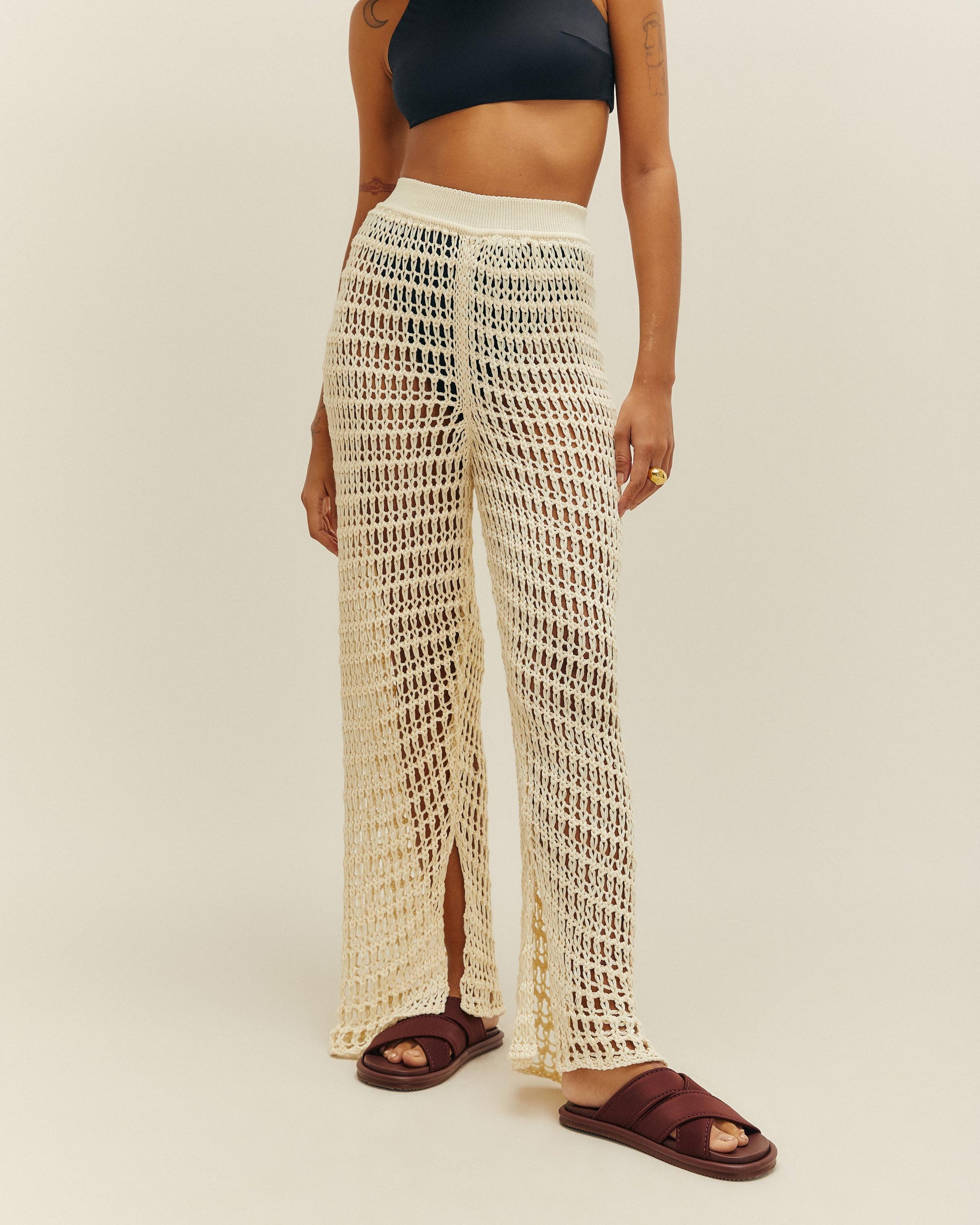 PANTALONI IN MAGLIA OLIVIA BIANCO SPORCO