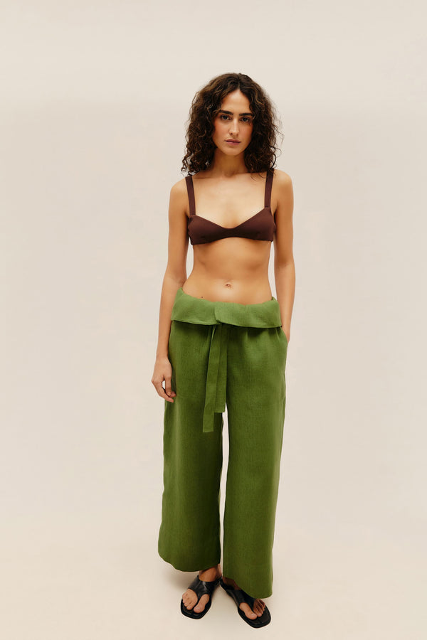 GRAZI LINEN PANTS OLIVE GREEN