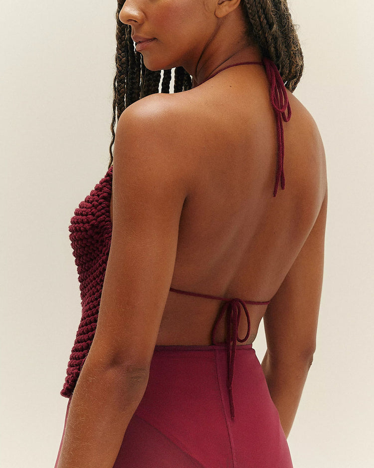 TOP LAILA EN MAILLE BORDEAUX
