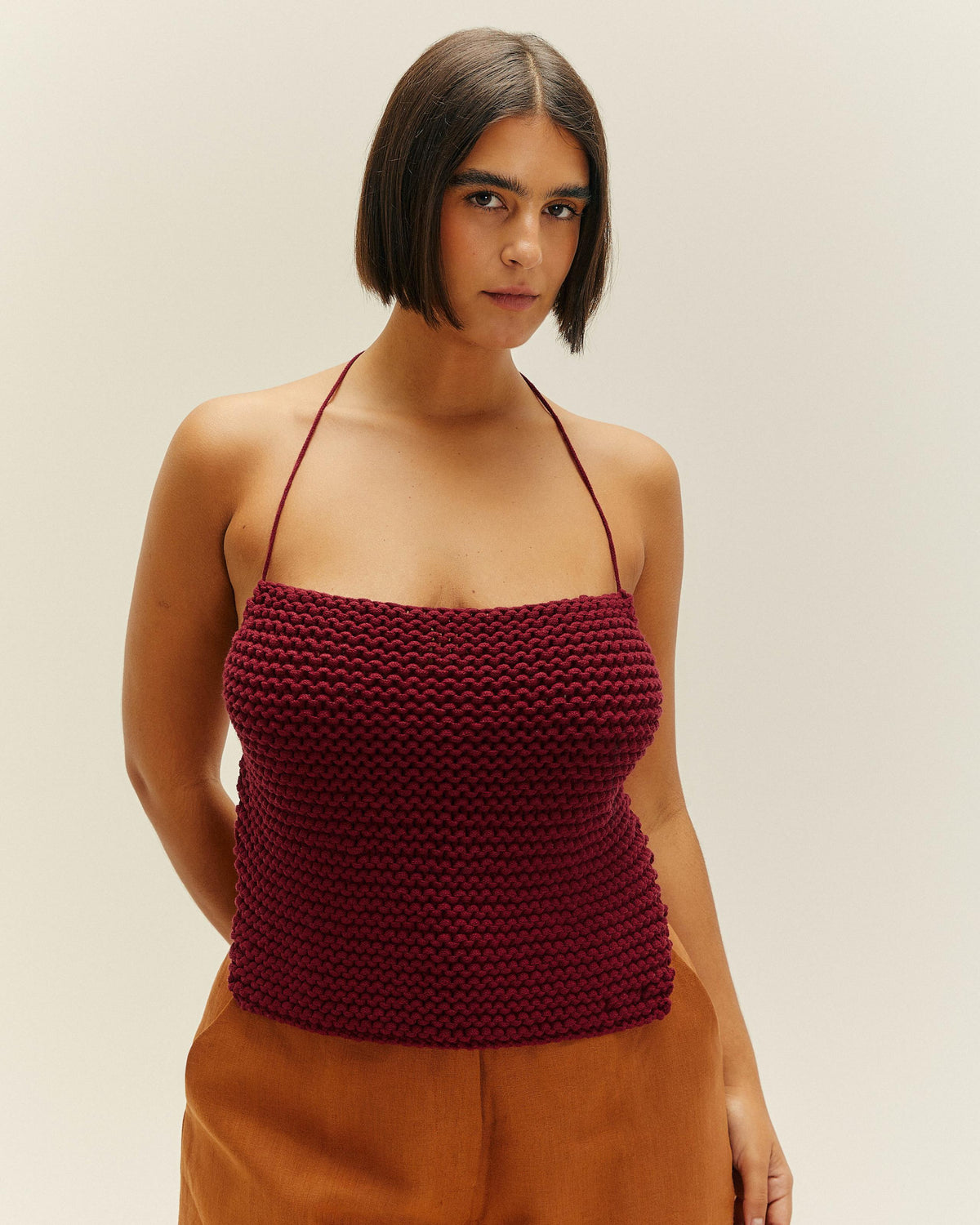 TOP LAILA EN MAILLE BORDEAUX