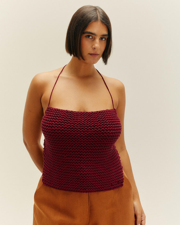 TOP LAILA EN MAILLE BORDEAUX