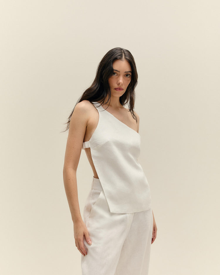 TOP ASIMMETRICO BIANCO SPORCO