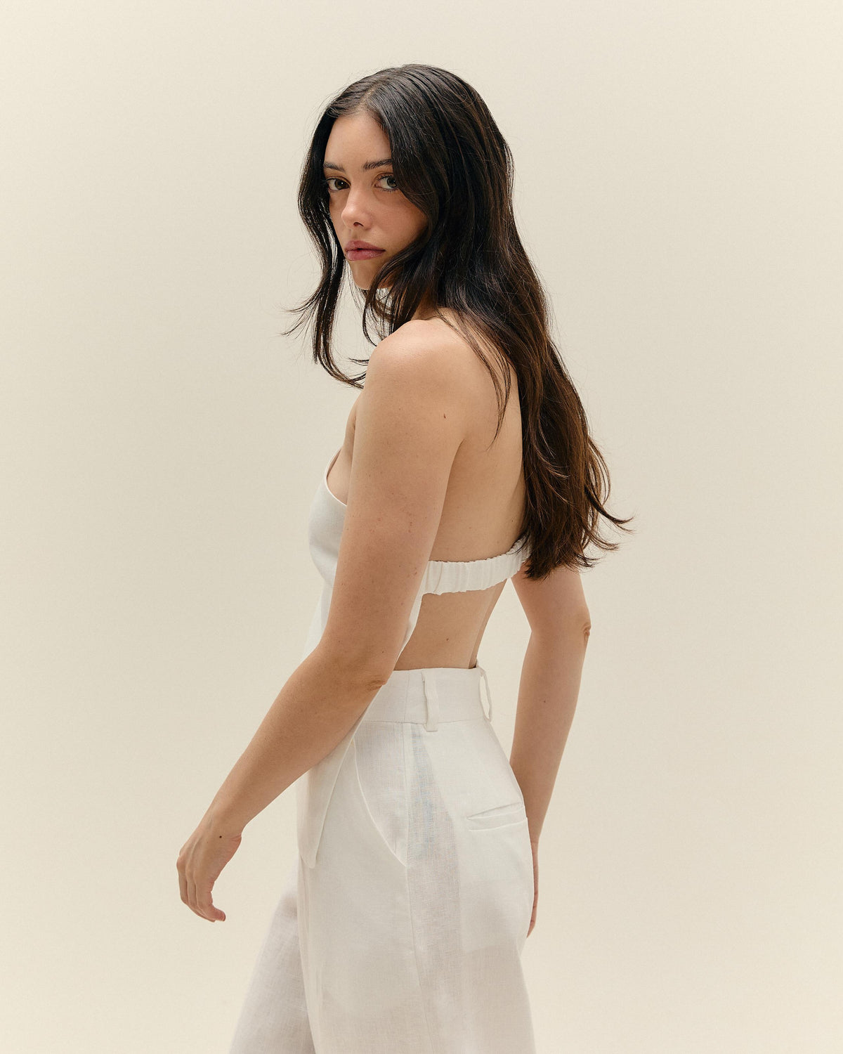 TOP ASIMMETRICO BIANCO SPORCO