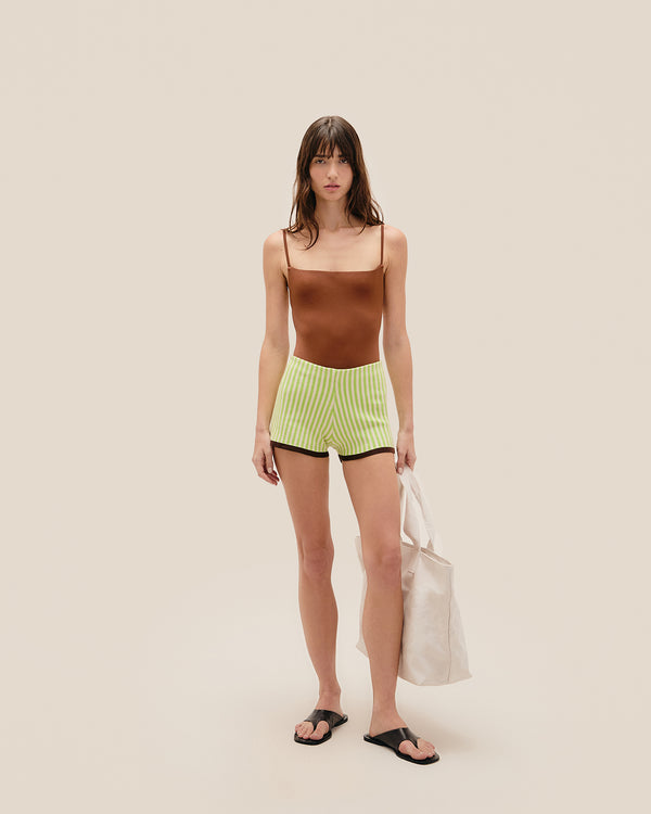 BELLA KNIT SHORTS IN RAPTURE GREEN STRIPES