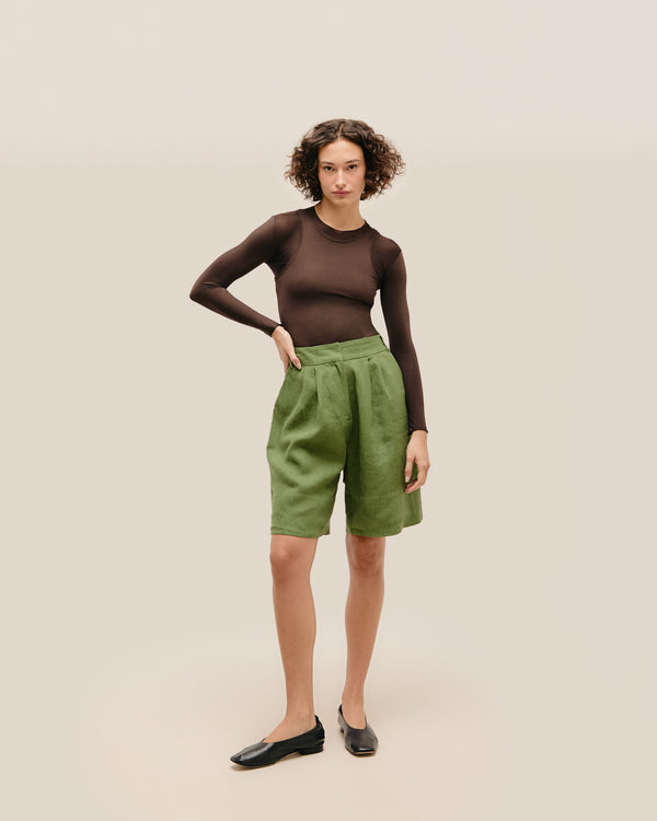 LARA LINEN  SHORTS OLIVE GREEN