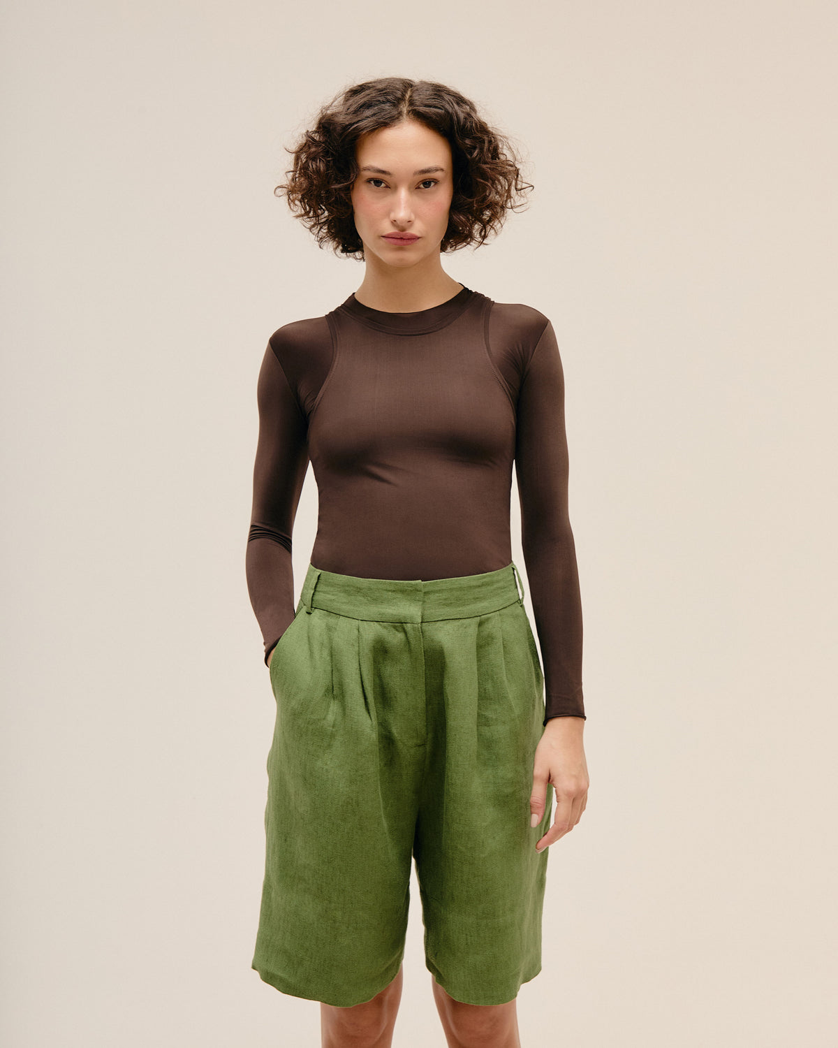 LARA LINEN  SHORTS OLIVE GREEN