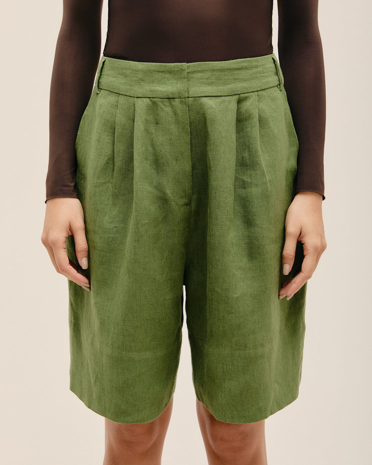 LARA LINEN  SHORTS OLIVE GREEN