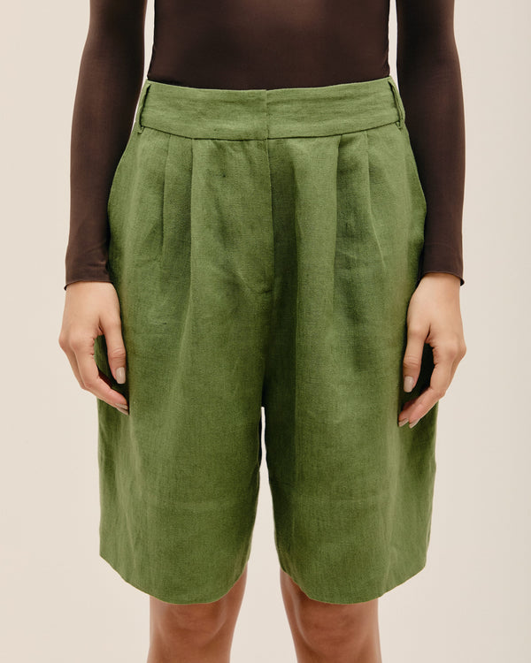 LARA LINEN  SHORTS OLIVE GREEN