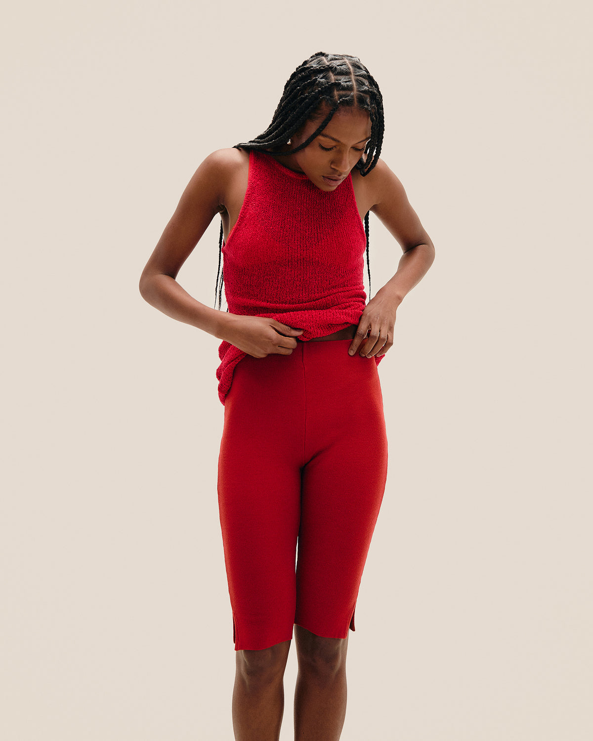 RED SHIFT KNITTED WOOL BERMUDA SHORTS